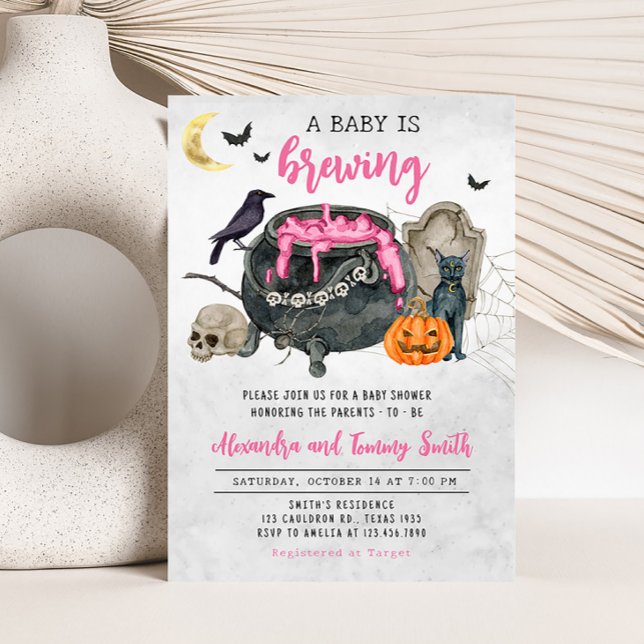 A Baby is Brewing Pink Halloween Baby Shower Invitation (A Baby is Brewing Pink Halloween Baby Shower Invitation)