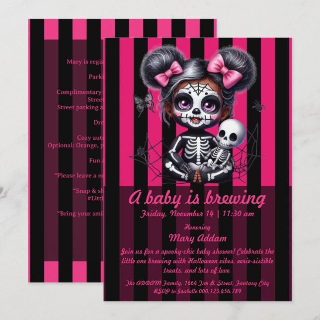A  Baby is Brewing | Pink Halloween Baby Shower Invitation (Front/Back)
