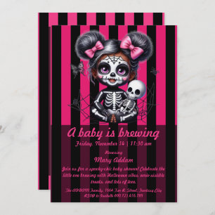 A  Baby is Brewing   Pink Halloween Baby Shower Invitation
