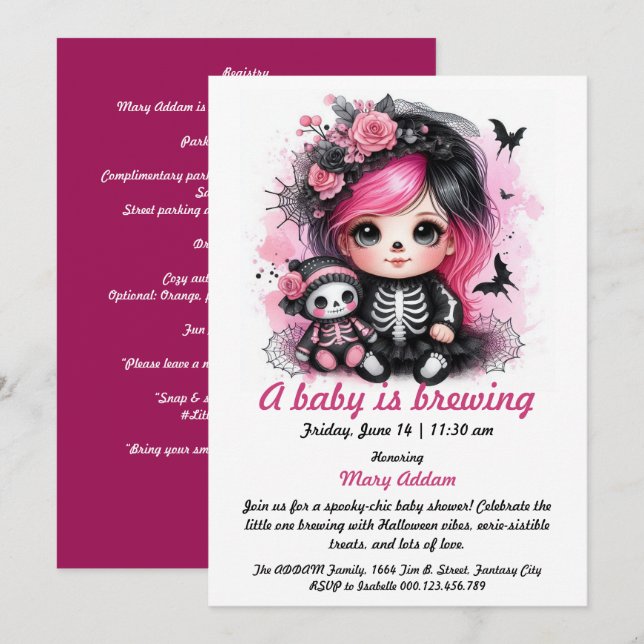 A Baby is Brewing Pink Halloween Baby Shower Invitation (Front/Back)