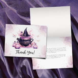 A Baby Is Brewing Pink Halloween Baby Shower Letterpress Thank You Card