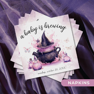 A Baby Is Brewing Pink Halloween Baby Shower Napkins
