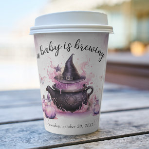 A Baby Is Brewing Pink Halloween Baby Shower Paper Cups