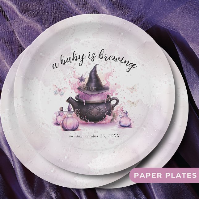 A Baby Is Brewing Pink Halloween Baby Shower  Paper Plates (Creator Uploaded)