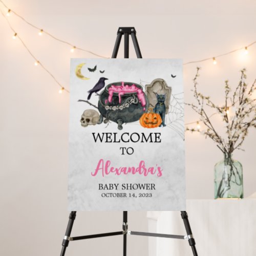 A Baby is Brewing Pink Halloween Welcome Sign