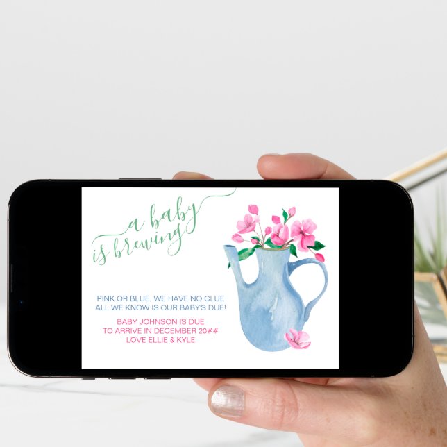 A Baby is Brewing Pink or Blue Poem Pregnancy Announcement (Front Digital)