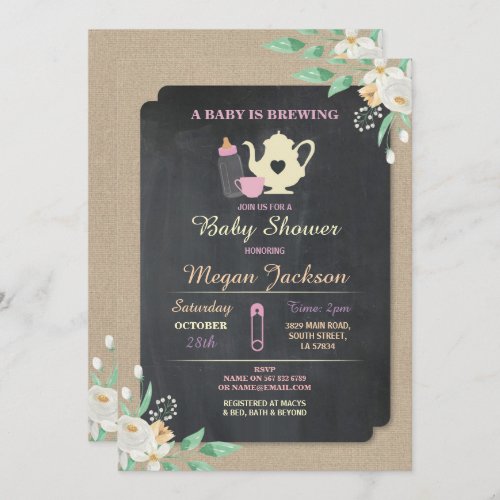 A BABY IS BREWING Pink Shower Tea Teapot Invite