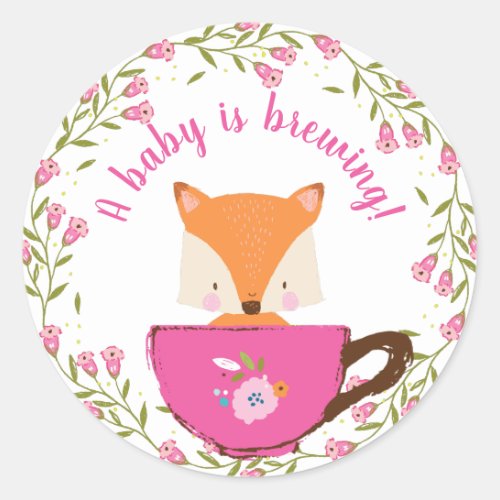 A Baby is Brewing Pink Teacup Baby Girl Shower Classic Round Sticker