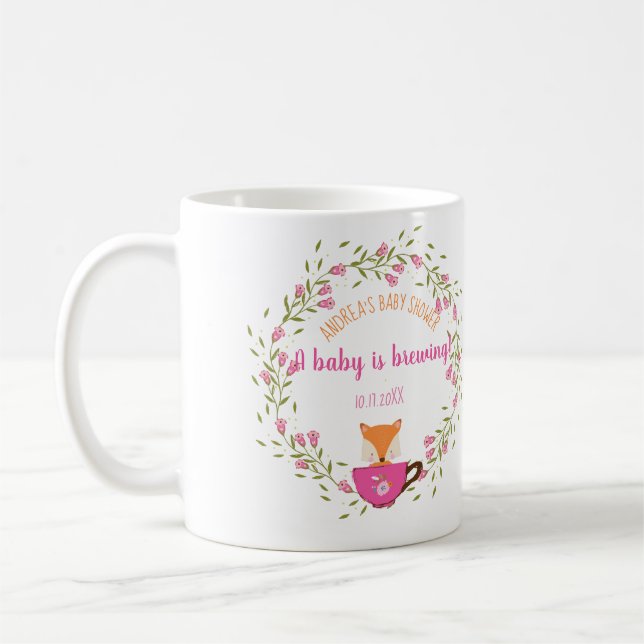 A Baby is Brewing Pink Teacup Baby Girl Shower Coffee Mug (Left)