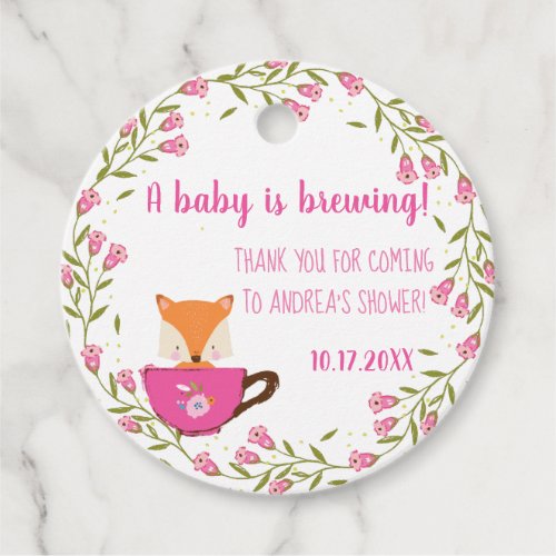 A Baby is Brewing Pink Teacup Baby Girl Shower Favor Tags