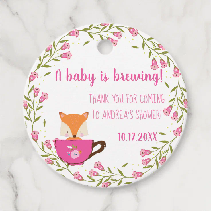 A Baby is Brewing Pink Teacup Baby Girl Shower Favor Tags Zazzle