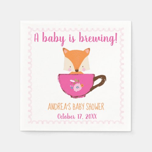 A Baby is Brewing Pink Teacup Baby Girl Shower Napkins