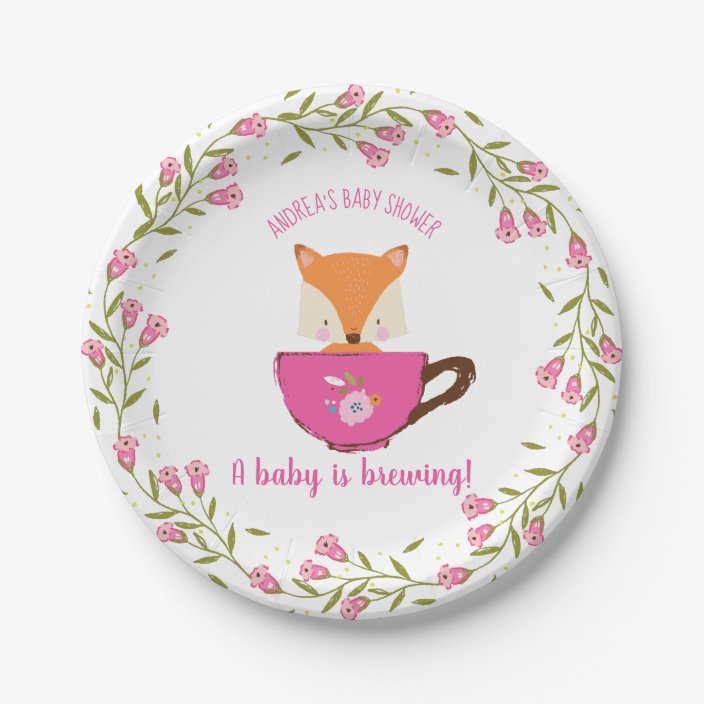 A Baby is Brewing Pink Teacup Baby Girl Shower Paper Plate
