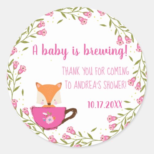 A Baby is Brewing Pink Teacup Girl Shower Classic Round Sticker