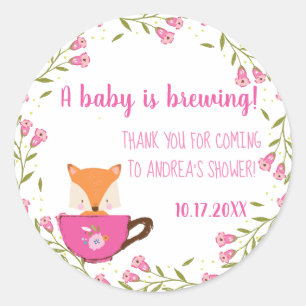A Baby is Brewing Pink Teacup Girl Shower Classic Round Sticker