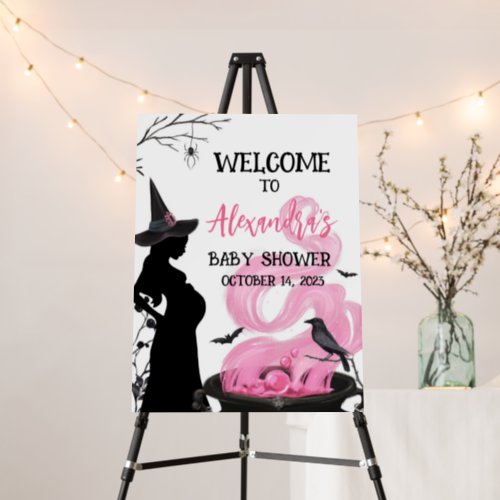 A Baby is Brewing Pink Witch Welcome Sign