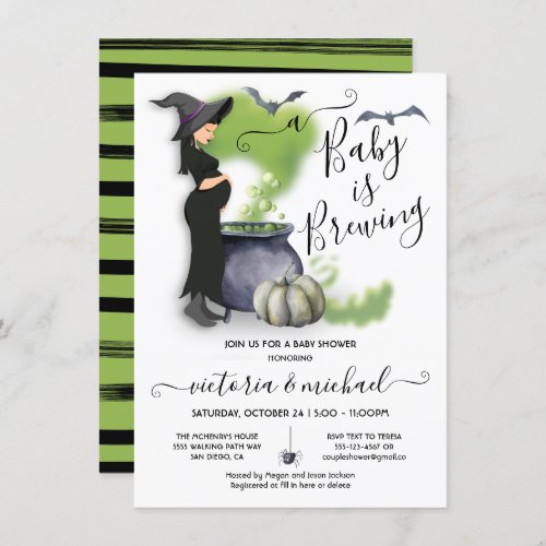 A Baby is Brewing Pregant Witch Baby Shower Invitation
