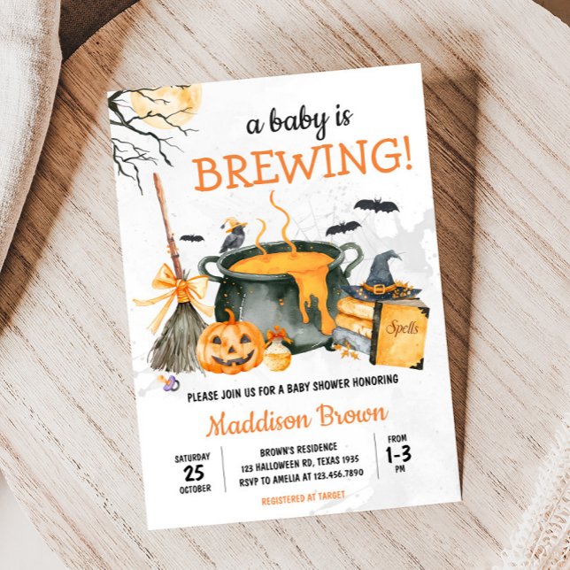 A Baby is Brewing Pumpkin Halloween Baby Shower  Invitation (A Baby is Brewing Witch Pumpkin Halloween Baby Shower Invitation)