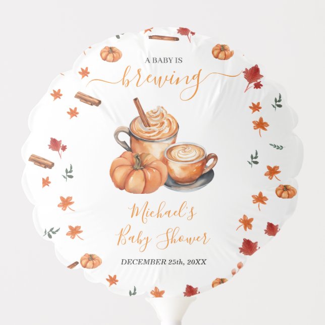 A Baby Is Brewing Pumpkin Spice Coffee Baby Shower Balloon (Front)