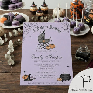 A Baby is Brewing Purple Baby Shower Invitation