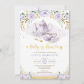 A Baby is Brewing Purple Flower Baby Shower Tea Invitation (Front)