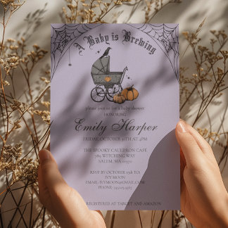 A Baby is Brewing Purple Gothic Baby Shower Invitation