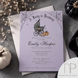A Baby is Brewing Purple Gothic Baby Shower Invitation