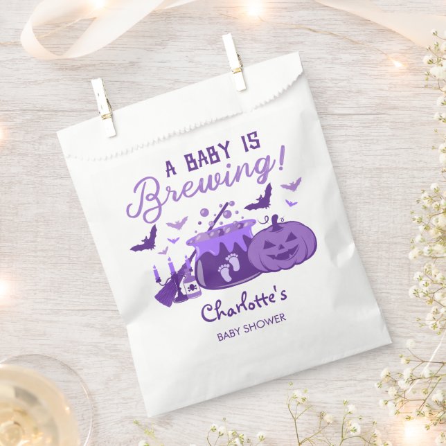 A Baby Is Brewing Purple Halloween Baby Shower Favor Bag (Clipped)