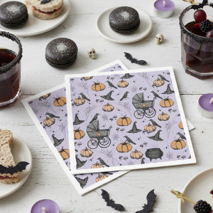 A Baby is Brewing Purple Victorian Baby Carriage Napkins