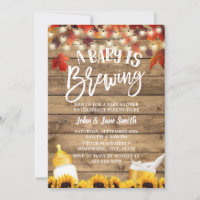 A Baby is Brewing Rustic Autumn Leaves Baby Shower Invitation