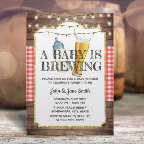A Baby is Brewing Rustic Beer Baby Shower Invitation