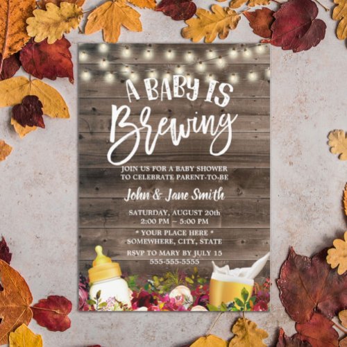 A Baby is Brewing Rustic Floral Beer Baby Shower Invitation