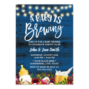 A Baby is Brewing Rustic Navy Beer Baby Shower Invitation
