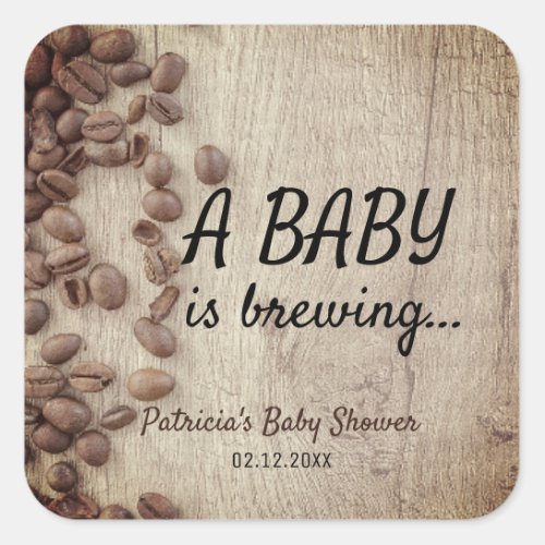 A Baby Is Brewing Rustic Wood  Coffee Baby Shower Square Sticker