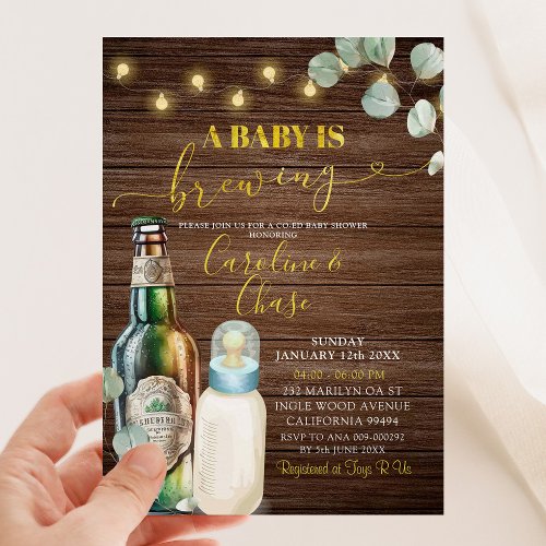 A Baby is Brewing Rustic Woods Baby Shower Invitation