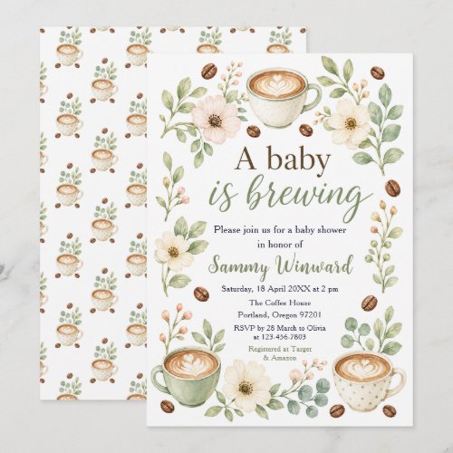A Baby Is Brewing Sage Floral Baby Shower Invitation