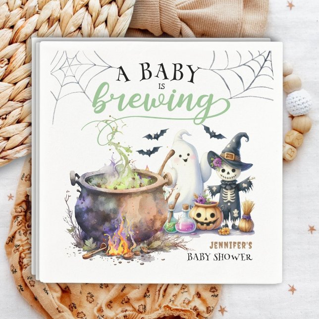 A Baby is Brewing Sage Green Halloween Baby Shower Napkins (Creator Uploaded)
