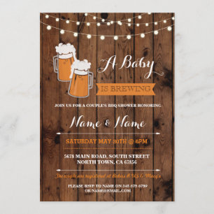 A Baby is Brewing Shower Beers BBQ Wood Invite
