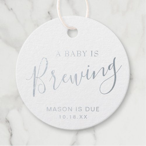 A Baby Is Brewing Simple Silver Foil Baby Shower Foil Favor Tags