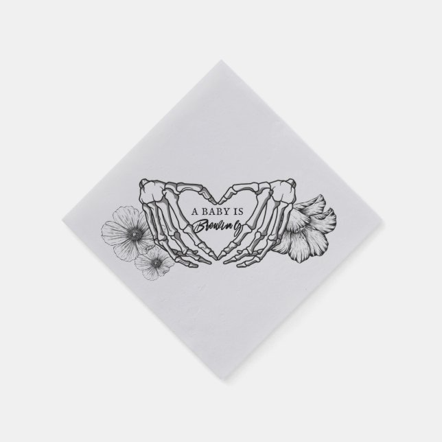A baby is brewing Skulls & Flowers Baby Shower Napkins (Corner)