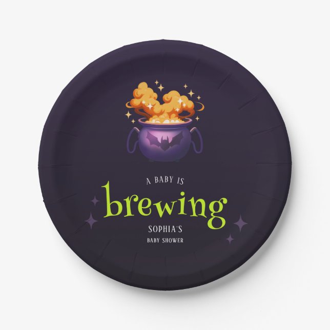 A Baby Is Brewing Spooky Cauldron Baby Shower  Paper Plates (Front)