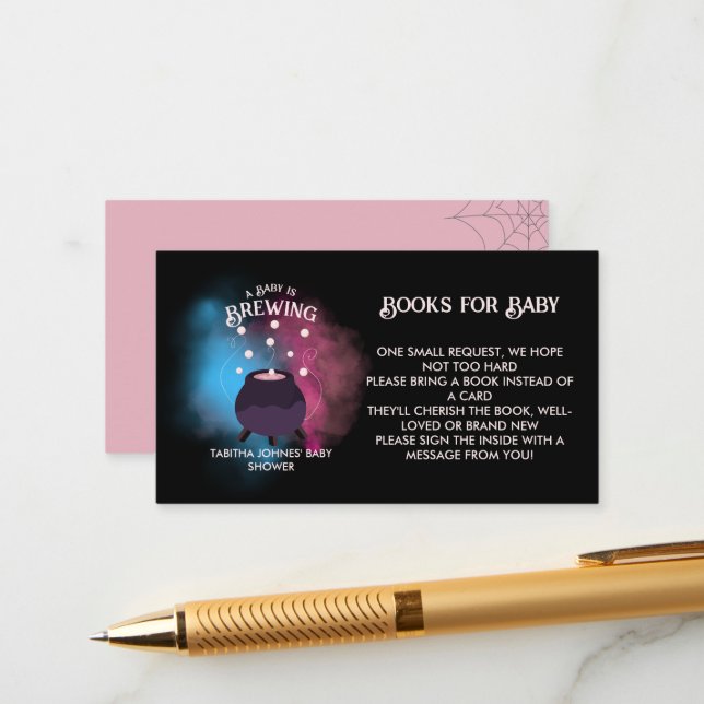A Baby Is Brewing Spooky Gender Reveal Cauldron Enclosure Card (Front/Back In Situ)