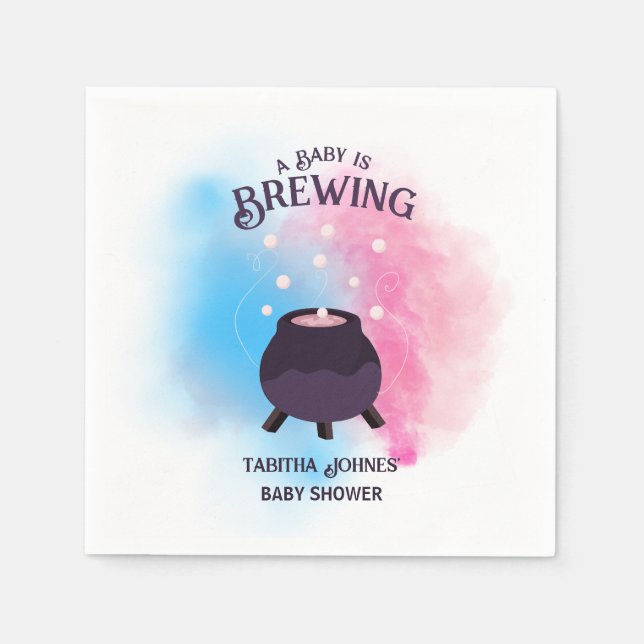 A Baby Is Brewing Spooky Gender Reveal Cauldron Napkins (Front)