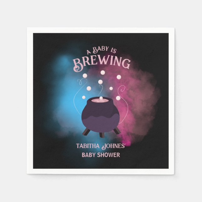 A Baby Is Brewing Spooky Gender Reveal Cauldron Napkins (Front)