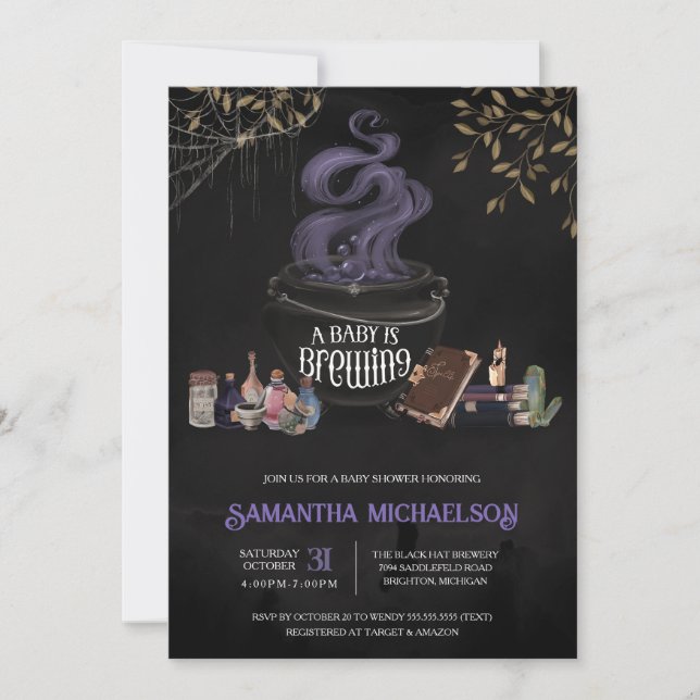 A Baby is Brewing Spooky Halloween Baby Shower Invitation (Front)