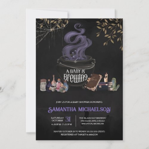A Baby is Brewing Spooky Halloween Baby Shower Invitation