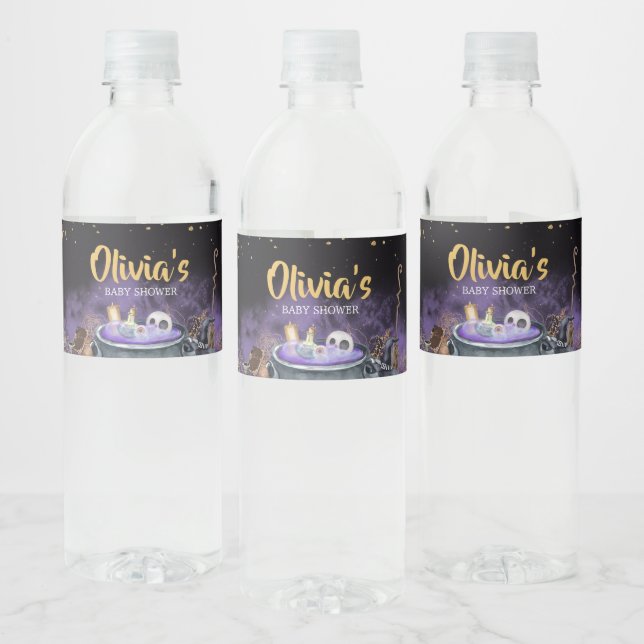A Baby is Brewing Spooky Halloween Baby Shower Water Bottle Label (Bottles)