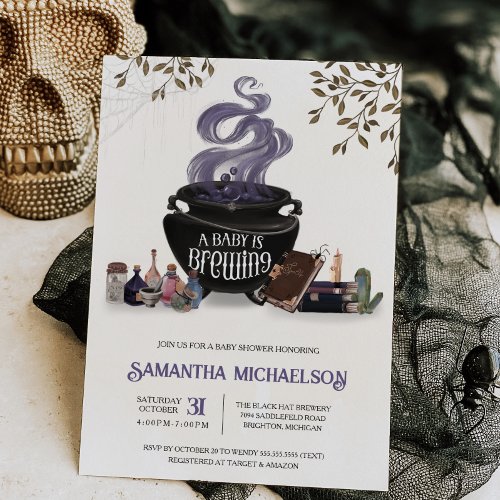 A Baby is Brewing Spooky Halloween Shower  Invitation