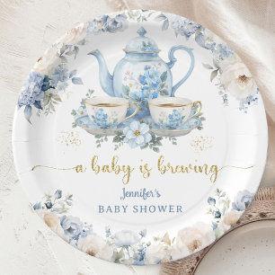 A Baby Is Brewing Tea Baby Shower Boy Blue Paper  Plates