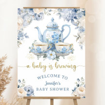 A Baby Is Brewing Tea Baby Shower Boy Blue Welcome